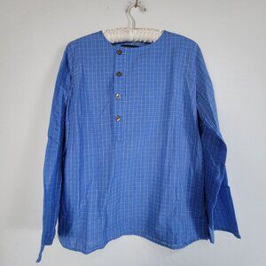 Tancredi & Morgen Womens Blue Checked Long-Sleeve Button-Up Shirt Blouse Medium